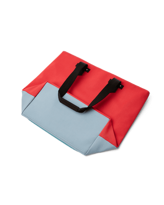 Red and slate tote folded down