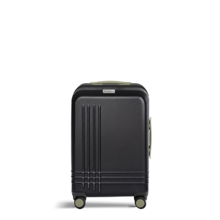 ROAM Matte Edit hardside carry-on suitcase in matte black with green trim, front view