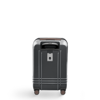 ROAM Matte Edit hardside carry-on suitcase in matte steel with saddle trim, back view