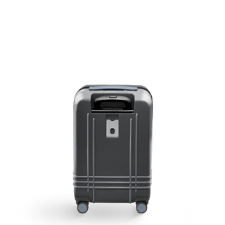 ROAM Matte Edit hardside carry-on suitcase in matte steel with slate trim, back view