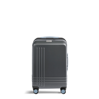 ROAM Matte Edit hardside carry-on suitcase in matte steel with slate trim, front view