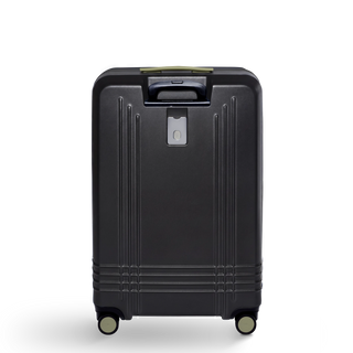 ROAM Matte Edit hardside large check-in suitcase in matte black with green trim, back view