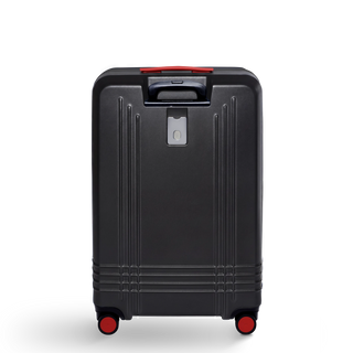 ROAM Matte Edit hardside large check-in suitcase in matte black with red trim, back view