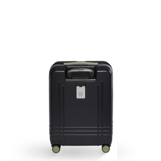ROAM Matte Edit hardside large carry-on suitcase in matte black with green trim, back view