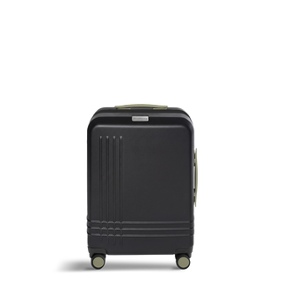 ROAM Matte Edit hardside large carry-on suitcase in matte black with green trim, front view