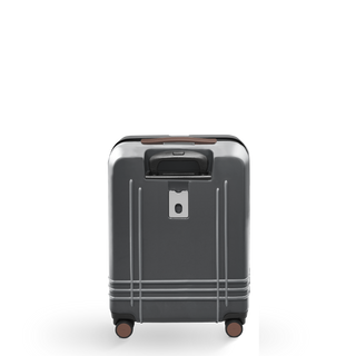ROAM Matte Edit hardside large carry-on suitcase in matte steel with saddle trim, back view