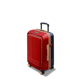 ROAM Carry-On Front Pocket Expandable in Red / Navy, three-quarter view – Grade B clearance