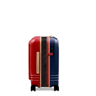 ROAM Carry-On Front Pocket Expandable in Red / Navy, side view (handle side) – Grade B clearance